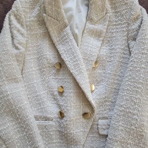 Express Cream Textured Blazer with Gold Buttons